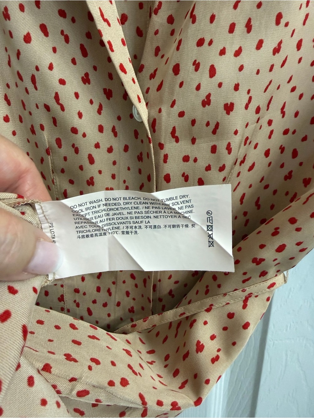 Theory Cream & Red Spring Dot Print Button-Front Midi Shirt Dress 00 - Picture 6 of 11